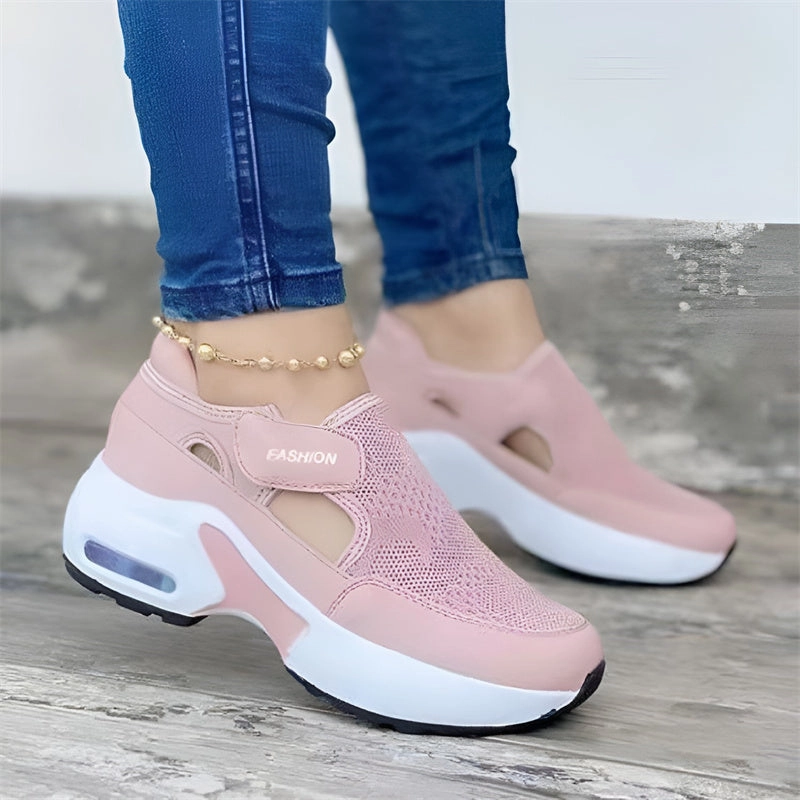 Canvas Or Sneakers Women Solid Color Wedge Platform Hollow Mesh Breathable Sneakers