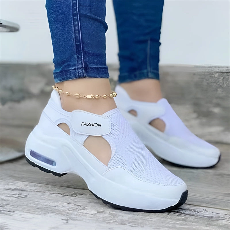 Powerlifting Sneakers Women Solid Color Wedge Platform Hollow Mesh Breathable Sneakers