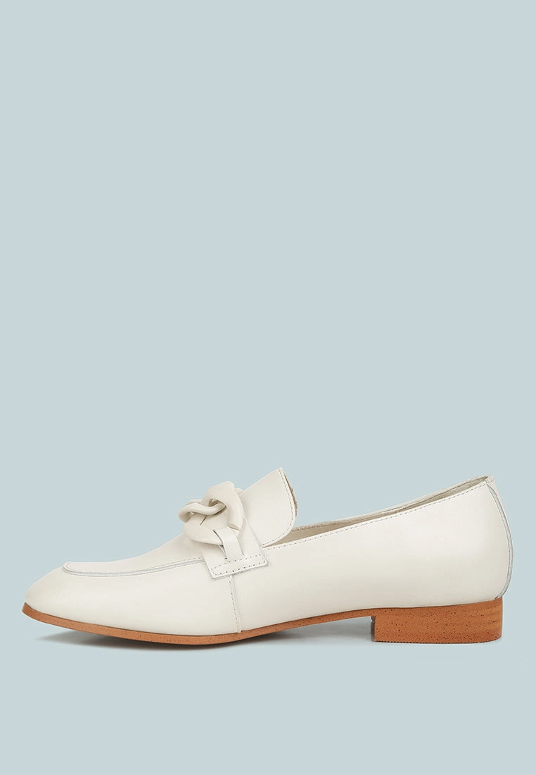 MERVA Chunky Chain Leather Loafers in off White Bread Loafers