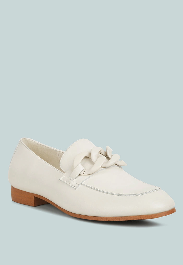 MERVA Chunky Chain Leather Loafers in off White Shoes Penny Loafers