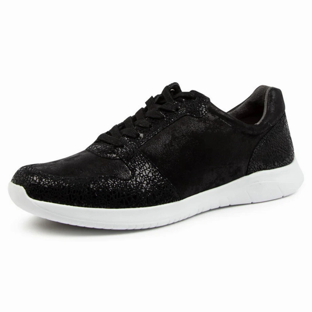 Ziera Fultons Black Speckle Leather Sneaker (Women's) Business Casual Shoes With Shorts